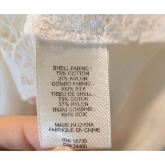 REBECCA TAYLOR Cream Sheer Lace Silk Long Sleeve Popover Blouse Top Size 8 - Picture 9 of 10